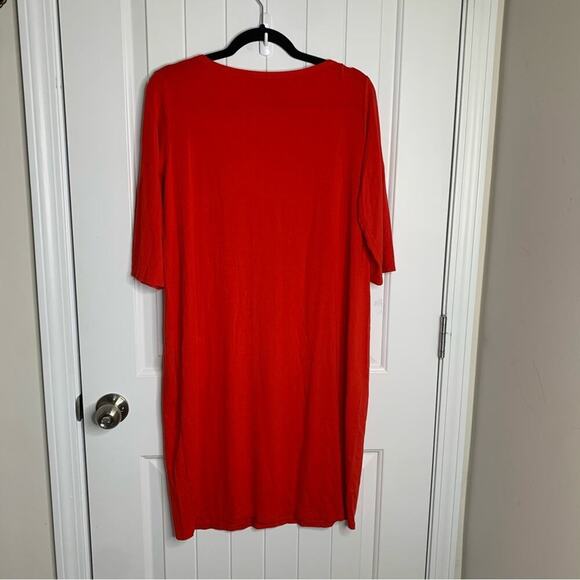 Eileen Fisher red viscose jersey knit shift dress size small minimalist - Picture 2 of 4